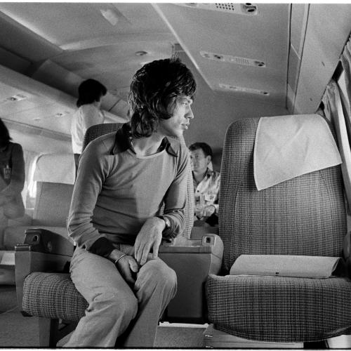 Mick Jagger on an airplane, 1972