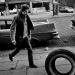 Bob Dylan rolls a tire, Greenwich Village, 1963