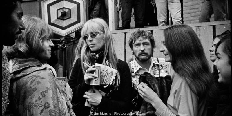 BRIAN JONES, NICO, DENNIS HOPPER, and JUDY COLLINS backstage at Monterey Pop Festival, Monterey, California, 1967