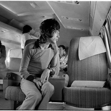 Mick Jagger on an airplane, 1972
